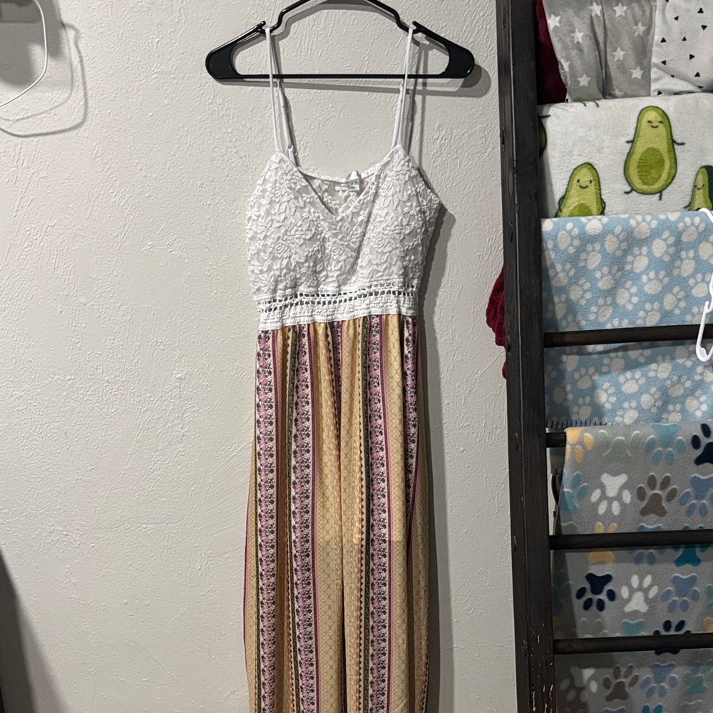 Justify White Lace Top Dress with Striped Skirt